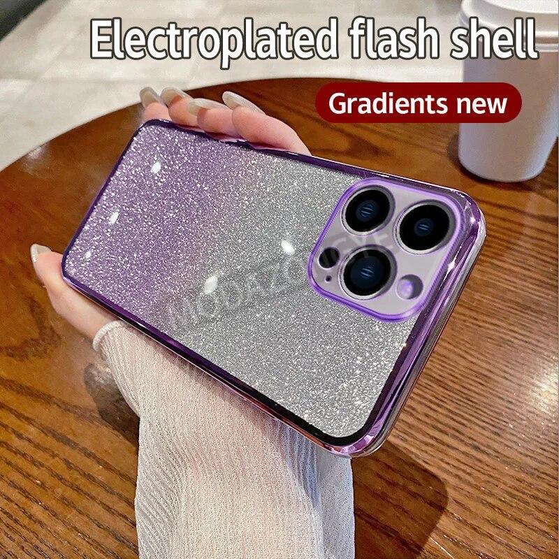 For IPhone 15 Pro Max Case Electroplating Soft Glitter TPU Cell Phone Back Cover IPhone 15 ProMax Phone Casing For Girl Woman
