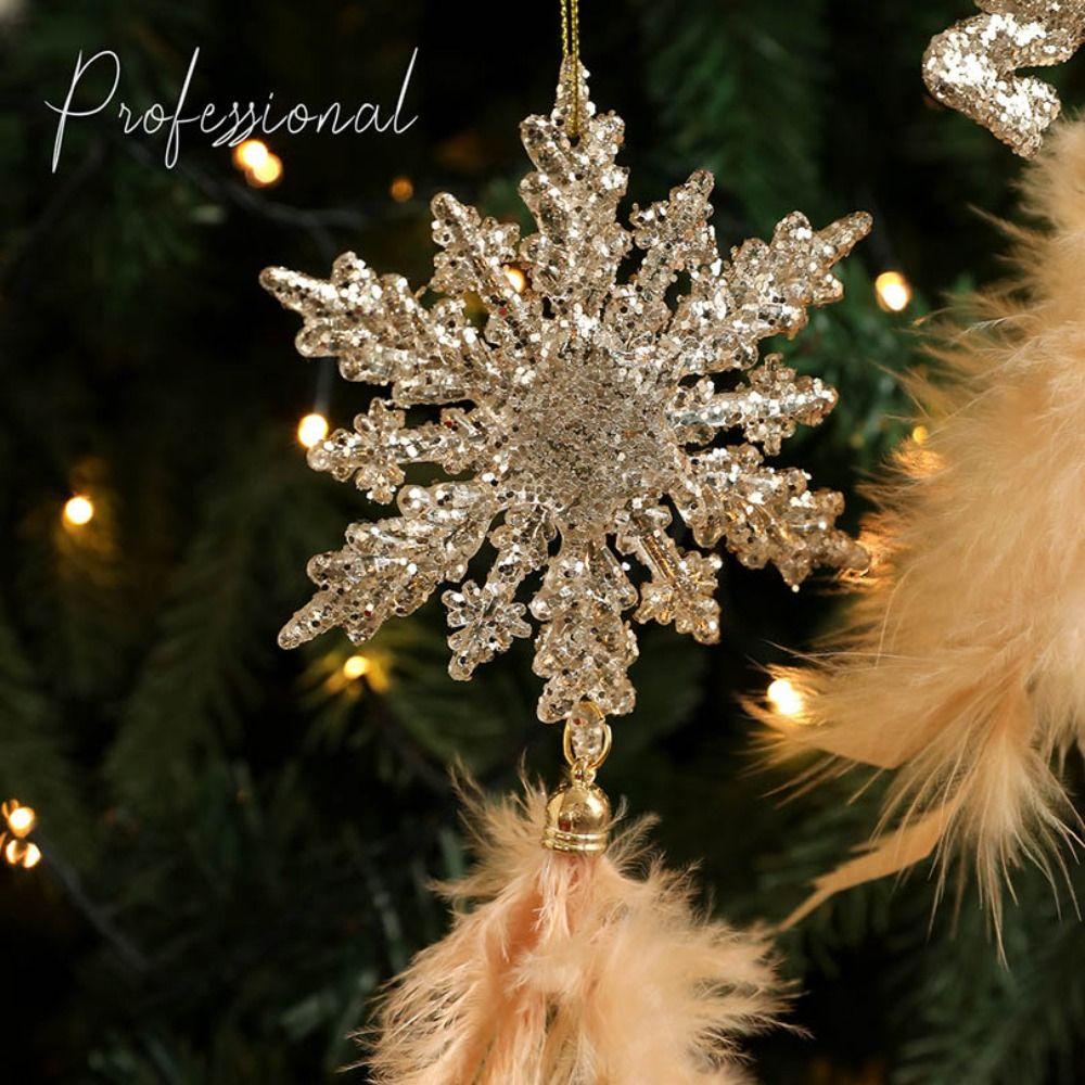 Delicate Plastic Christmas Tree Feather Pendant Snowflake Elk Christmas Hanging Decoration Feather Angel Hanging Ornament Xmas