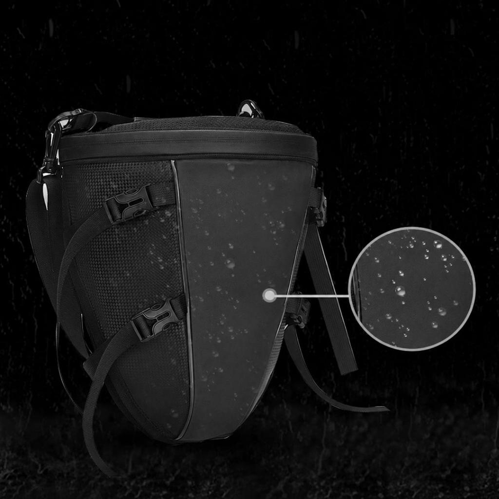 Motorcycle Tail Bag 10L Waterproof PU Leather Black Rear Seat Tank Handbag with Shoulder Strap