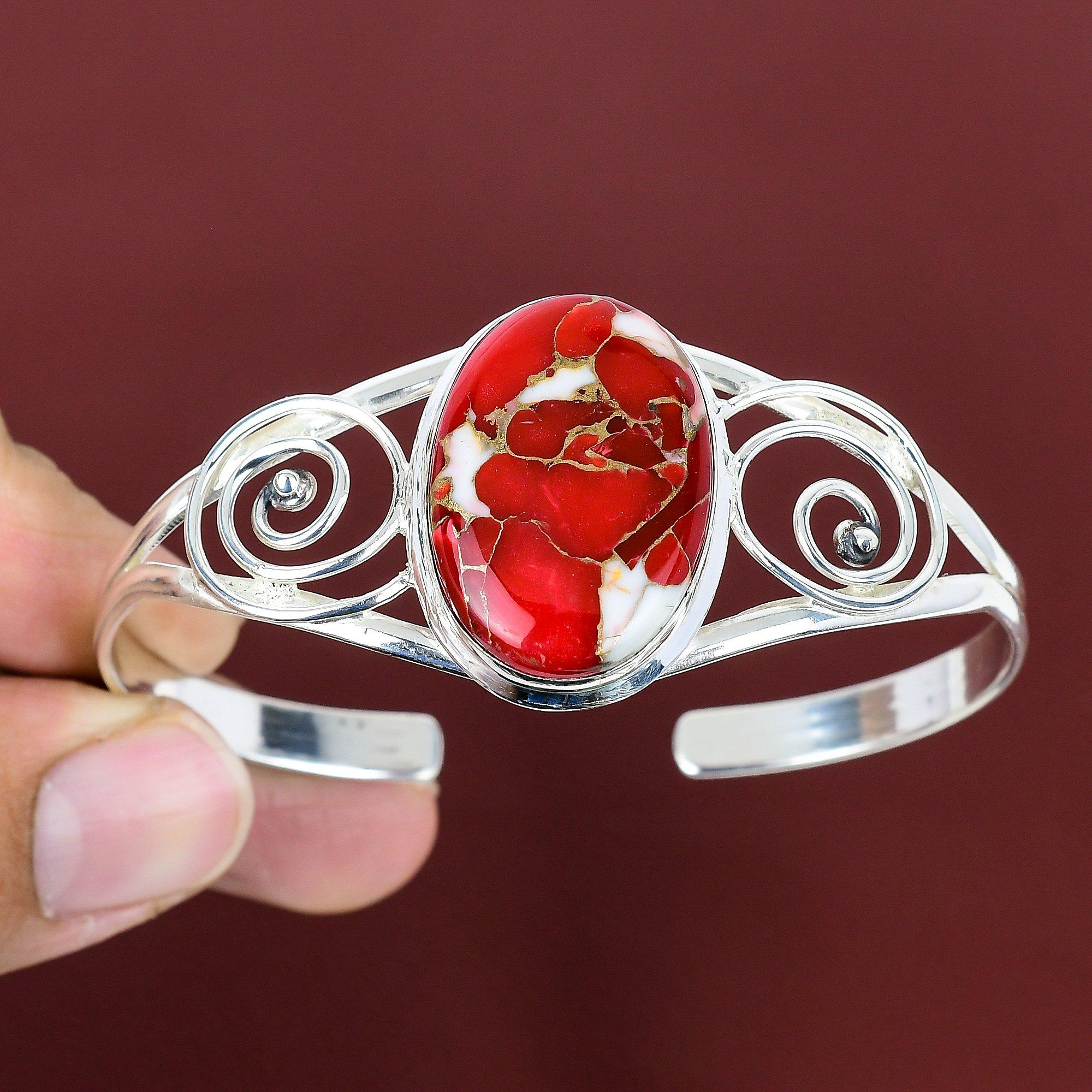

Kingman red mohave copper turquoise bangle 925 sterling silver cuff bracelet handmade gemstone jewelry adjustable cuff bracelet gift for him Adjustable