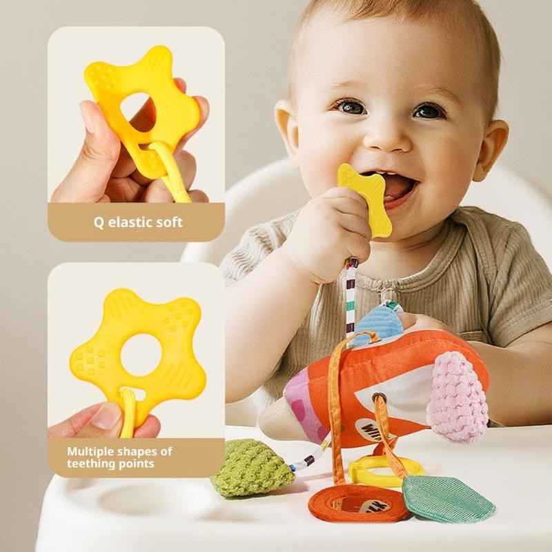 High Contrast Sensory Toy For Infants Plush Animal Hanging Rattle With Detachable Hooks For Stroller Crib
