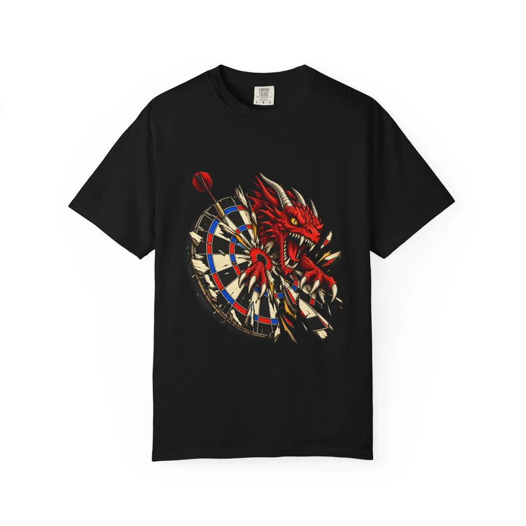 Darts Dragon Graphic T-Shirt Black Front Print Comfort Colors 1717