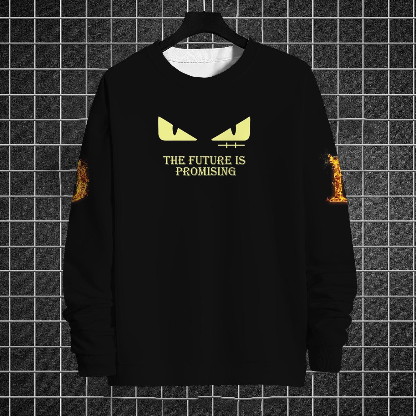 Осенняя мужская толстовка с круглым вырезом и принтом «кошачий глаз» с капюшоном — фото 9