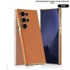 Curved Surface Electroplated Skin Leather Cover for Samsung Galaxy S25 S24 Ultra Plastic Hard Shell Protective Holder Phone Case