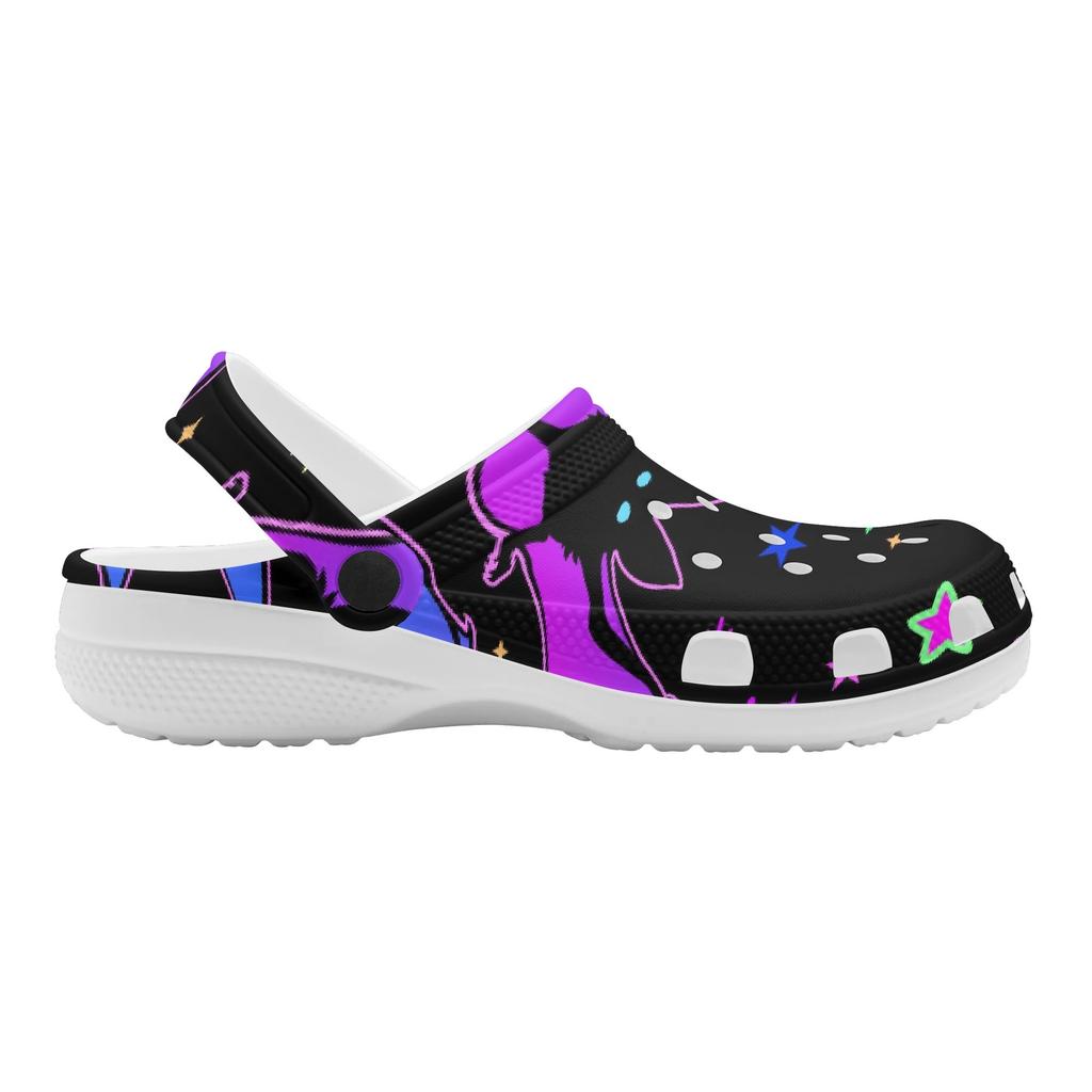 White EVA Clogs with Colorful Skull Print, Lightweight Slip On Garden Shoes, Breathable Beach Sandals, Indoor Outdoor Slippers for Men Women