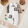 Pasgeboren Babyjongen Romper Herfst Casual Geruit Lange Mouw Strikje Dinosaurus Jumpsuit Gentleman Stijl Baby Outfit Voor 0-18 Maanden