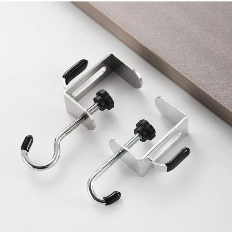 2pcs Portable Adjustable Desk Edge Hook Detachable Punch-free Double Hook Headphone Hanging Hook Office Desktop Edge