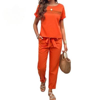 Ladies Summer Sports Short Sleeve Suit Loose T Shirt + Pants 2 Piece Set