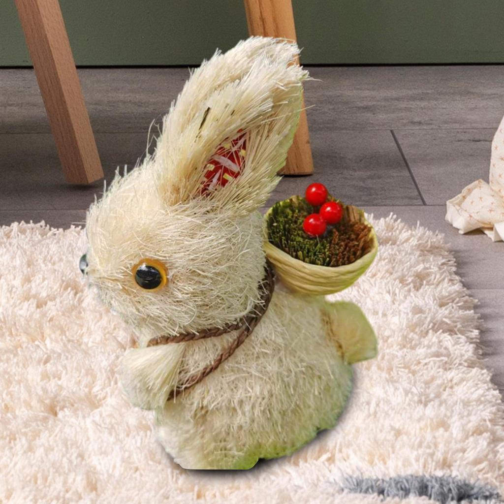 Rabbit Ornament, Artisanal Animal Statue, Easter Decoration, Small Back Basket for Bedroom, Rear