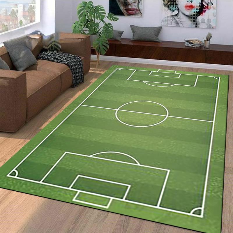 Soccer Field Pattern Carpet with White Line Design and Sports Style Theme Suitable for use as an anti-slip game mat for living room and bedroom sofas