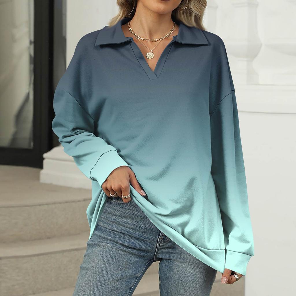 Women's Summer Fashion Casual  Printed V-Neck Long Sleeve Shirt Top