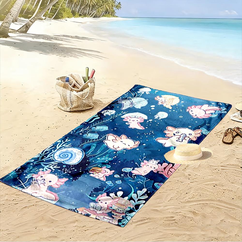 Cute Axolotl Ocean Theme Design Beach towel quick-drying for travel outdoor sports jogging beach and swimming