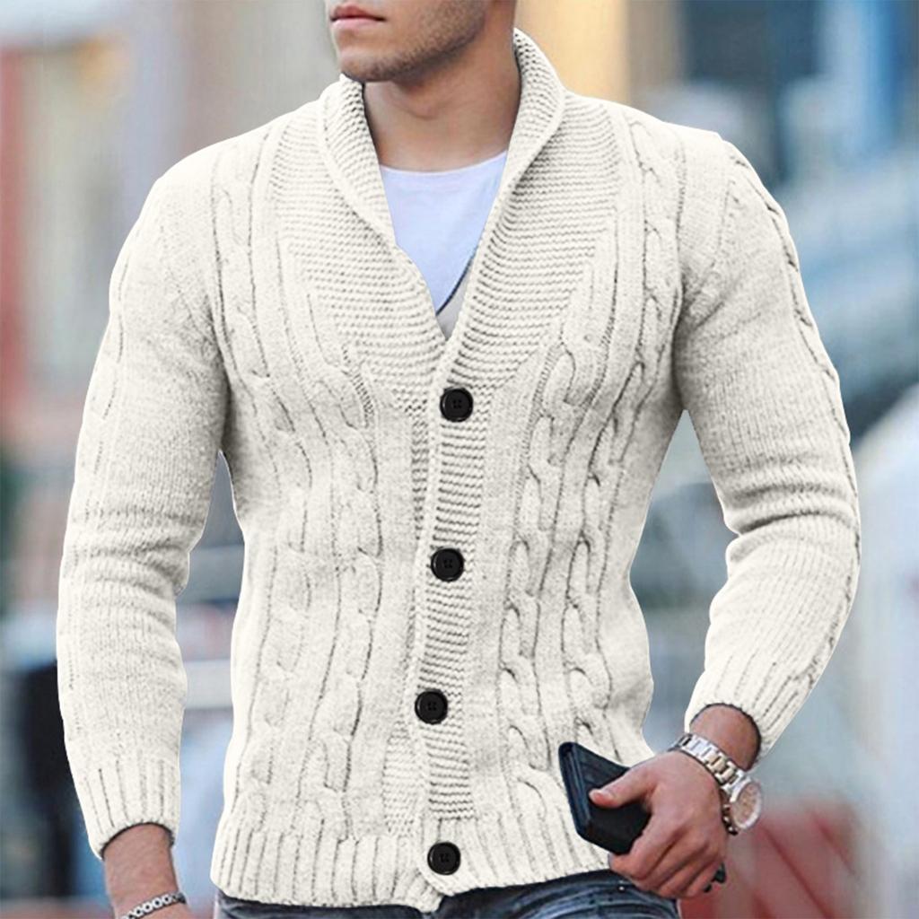 Men's Cardigan Casual Shawl Long Sleeve Solid Button Knitting Sweater
