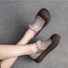 Johnature Simple Breathable Hollow-out Shoes Retro Genuine Leather Thick Sole Women's Flat Platform Shoes