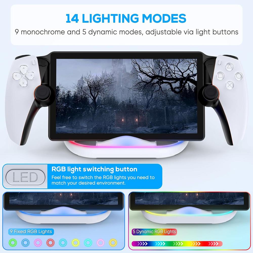 Stație de încărcare pentru Playstation Portal, suport de încărcare pentru PS Portal cu lumină RGB și cablu de încărcare USB C