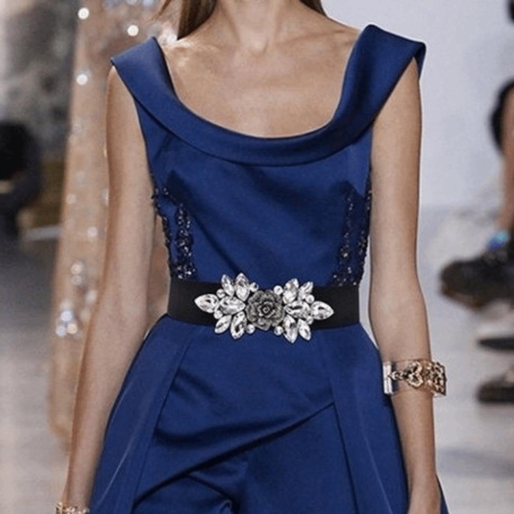 Korean Style Women Waistband Rose Flower Rhinestone Waist Belt Simple Elastic Cummerbunds  Women