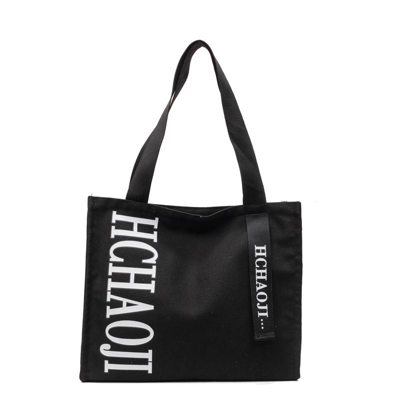 Letter Print Canvas Shoulder Bag Women's Travel Large Capacity Tote Bag Student Class Commuter Bag
