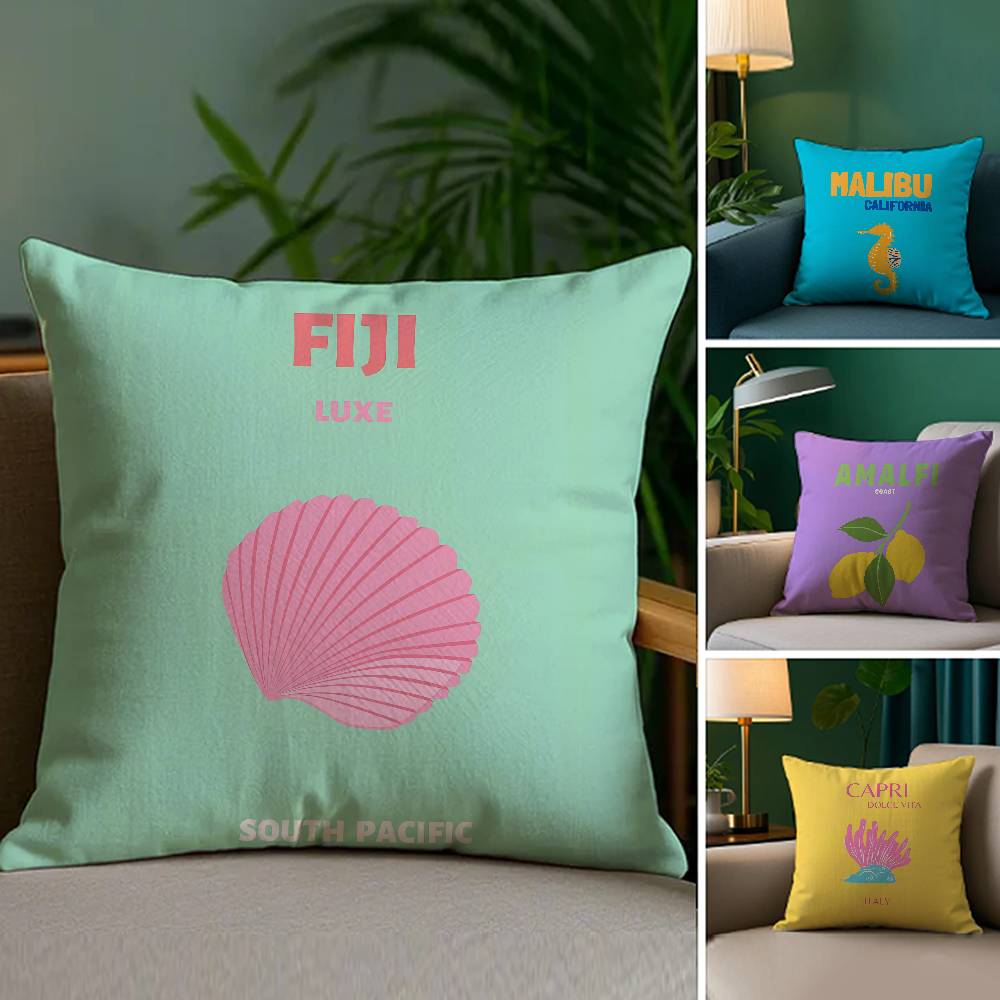 Anime Summer Travel Series Pillow Case Plush Fabric Soft Double Sided Print Home Sofa High Quality Cushion Cover Throw