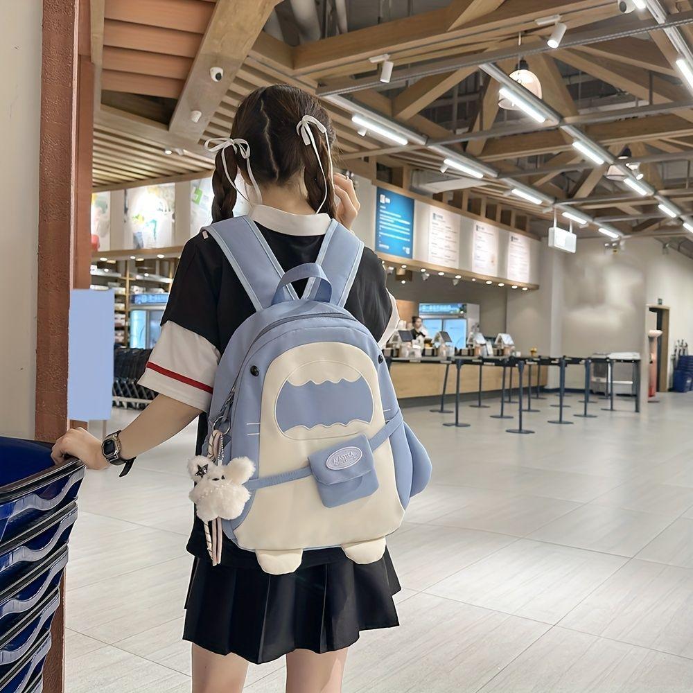 Women's Cute Cartoon Shark Backpack,Lightweight Adjustable Straps,Zipper Closure,Perfect for Travel & Casual Outings Playful Design