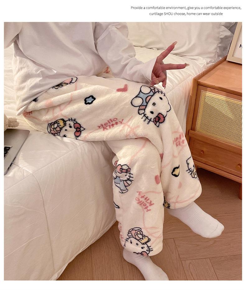 Plus Fleece Pajama Pants Women's Home Casual Loose Flannel p