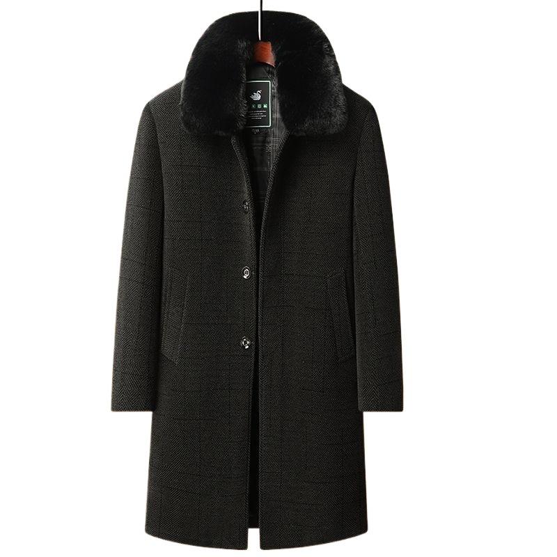Men's Mid-length Woolen Coat - Thickened Chenille Jacket for Middle-aged & Elderly, Plus Velvet Winter Top