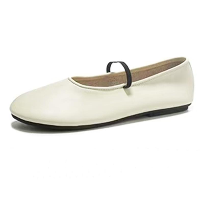 One-word leather soft-soled Mary Jane single shoes women's small heels ballet shoes small leather shoes ladyshoes