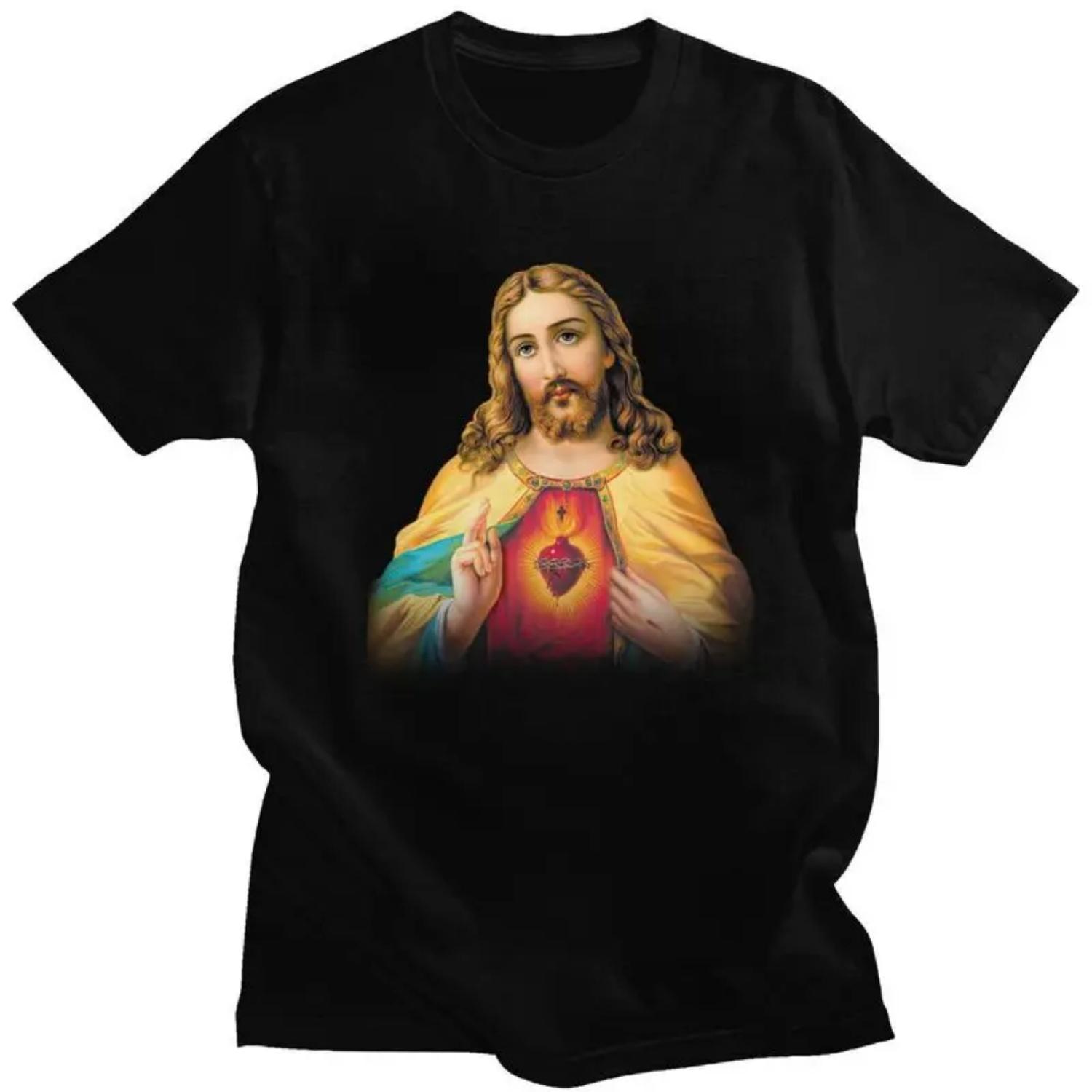 

Custom Cool Sacred Heart Of Jesus T Shirt Men 100% Cotton T-shirt Casual Christian Catholic God Tees Streetwear Tshirt S чёрный