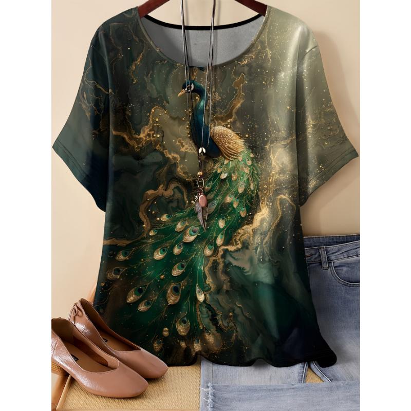 Fashion Women's Flower Short Sleeve Crew Neck T-Shirt 3D Flower Short Sleeve Crew Neck Short Sleeve