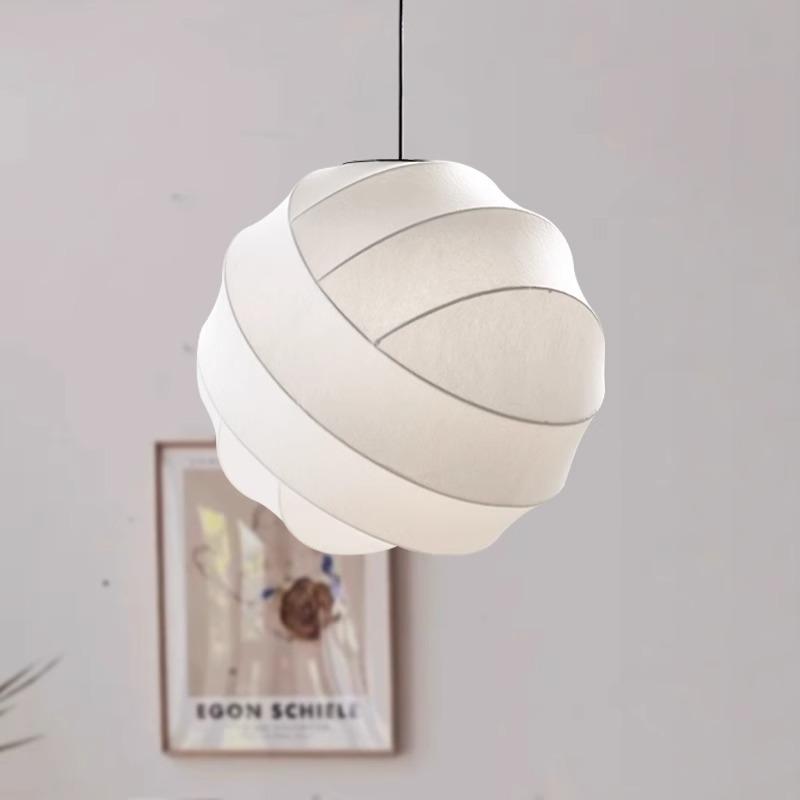 Nordic Modern style Curve Design Silk-like Polyester Fiber White Pendant Light Ball Shape Pendant Light For Hotel Restaurant