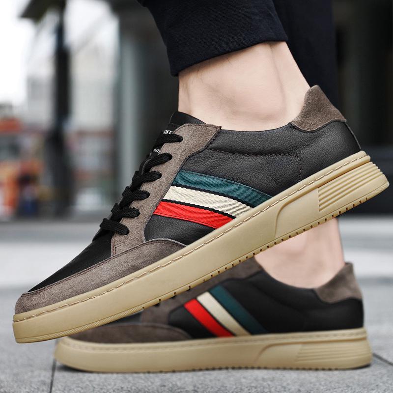 Plus Size Retro Casual Genuine Leather Men's Skate Shoes - Trendy Flat Bottom In White