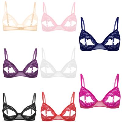 Női fehérnemű Puha csipke Virágos Nyitott kosaras Bralette Áttetsző Kivágott Drótmentes Hálóruha