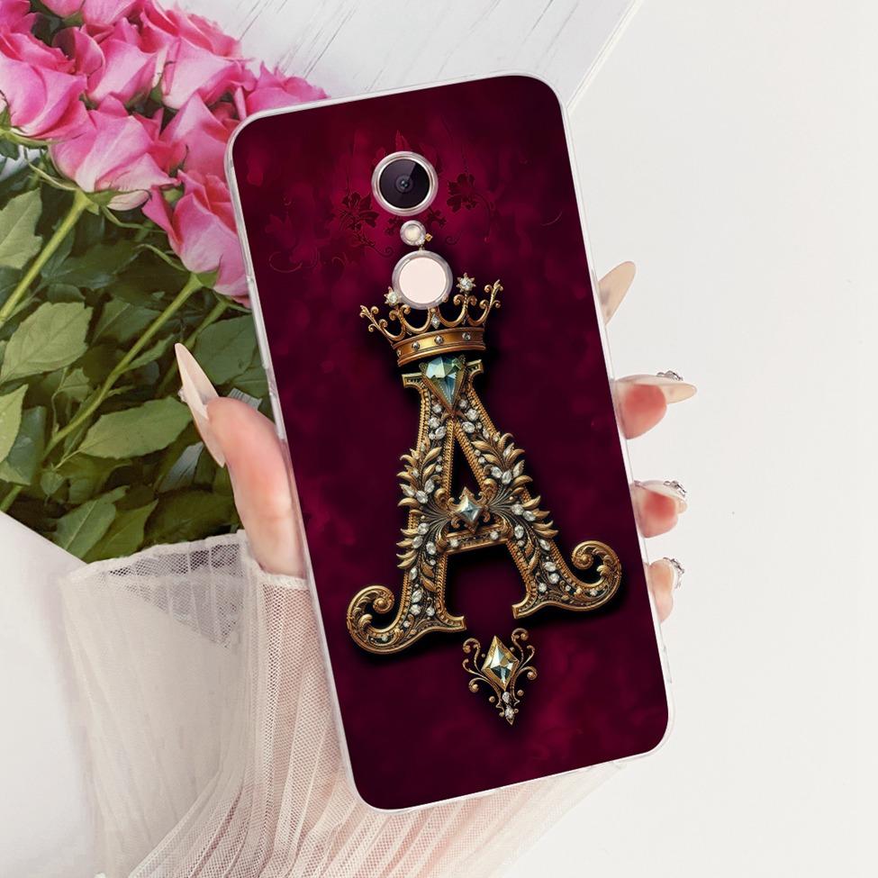 For Redmi 5 Case Cover Transparent Luxury Crown A-Z Letters 2D Flat Pattern Soft Casing For Redmi MDG1 MDI1