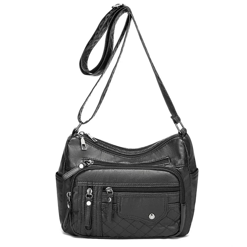 

Модная сумка через плечо из ПУ кожи для женщин, мягкая, стильная, с несколькими отделениями, регулируемым ремнем чёрный