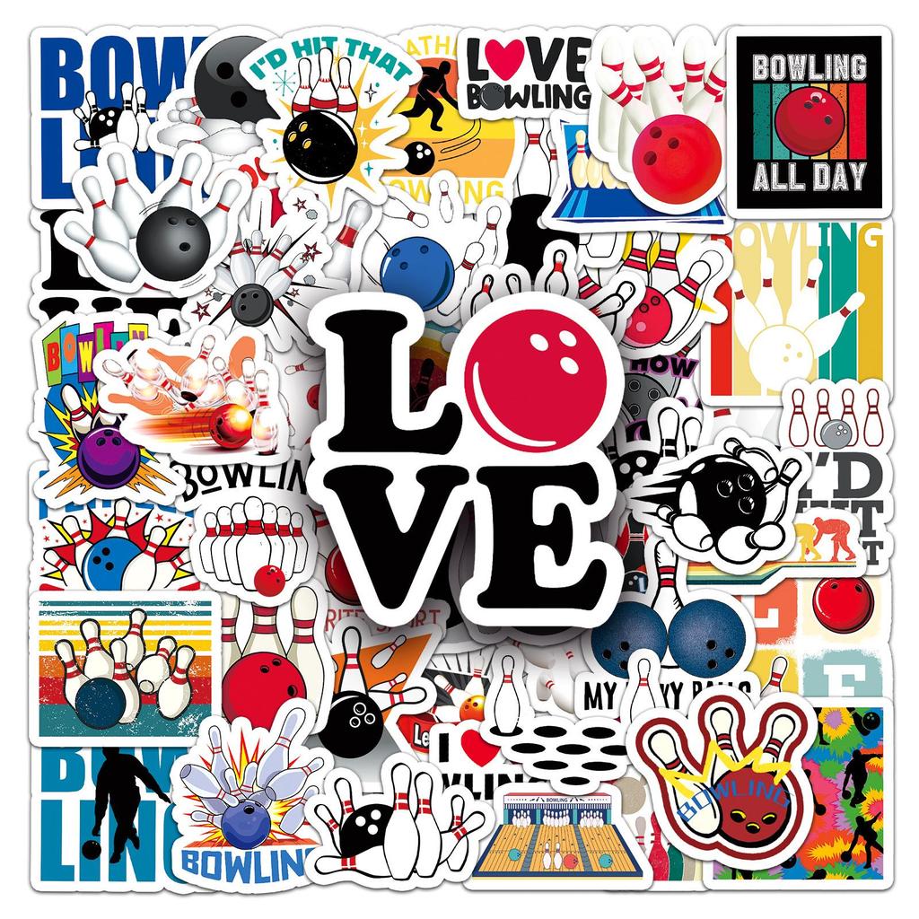 50pcs Bowling Cartoon Graffiti Sports Stickers: DIY Waterproof for Bottles & Suitcases