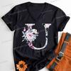 Womens Clothing AZ 26 Alphabet Flower Vintage Design Tshirts Retro Birthday Gift for Women Floral Letters A B C D Classic Top