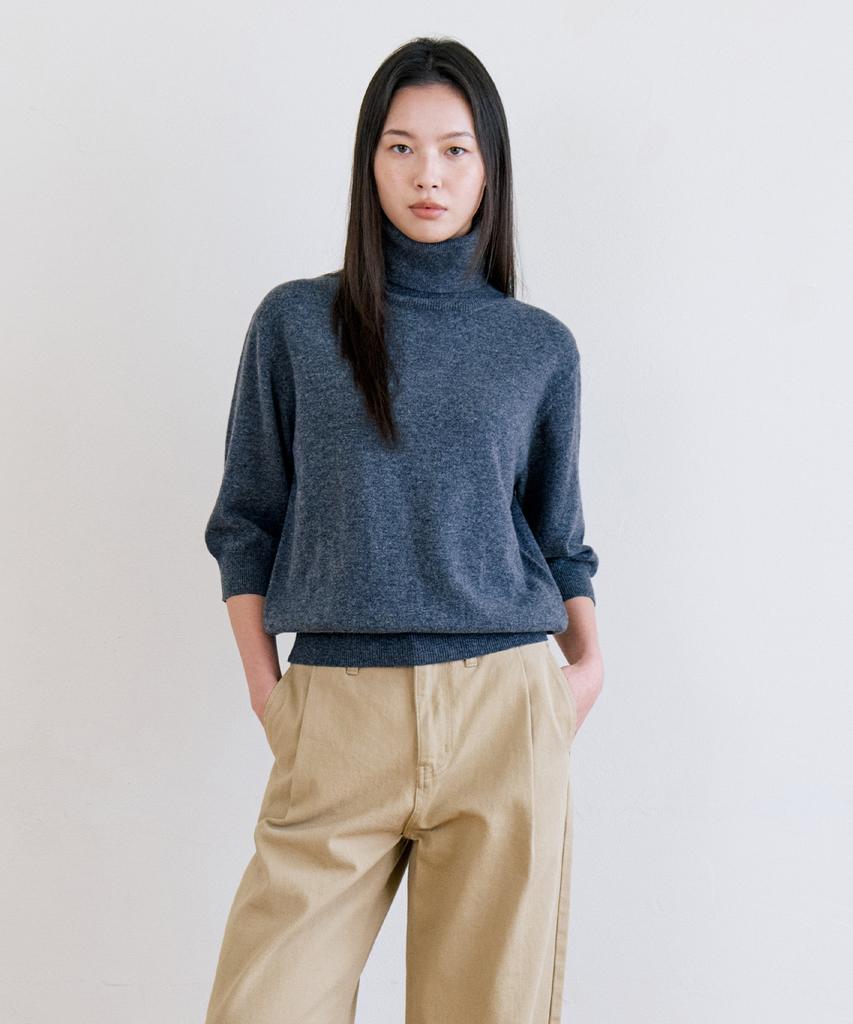 NOTIA Wool100 Turtle Neck Half Knit - Charcoal