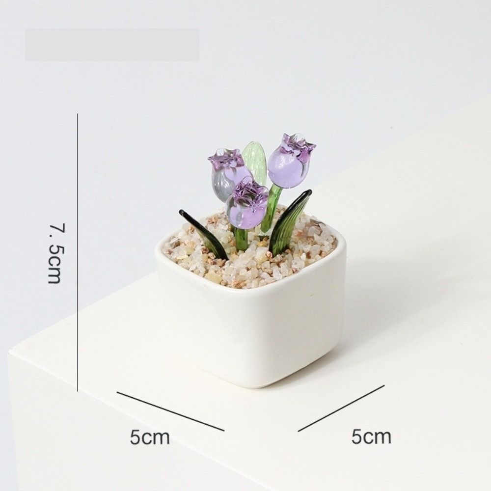 Mini Glass Flower Bouquet with Flowerpot Glass Flower Decor Blown Glass Flower  Wedding Decoration