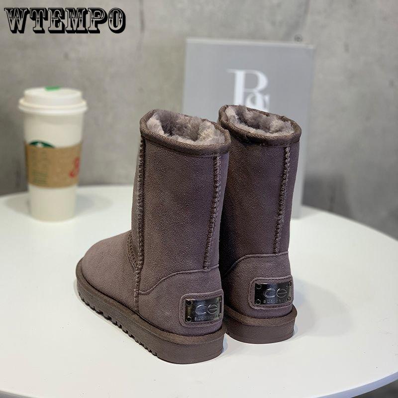 Snow Boots Women's Winter Plush Thickened Cotton Boots Leather Large Size Casual Non-slip Short Boots