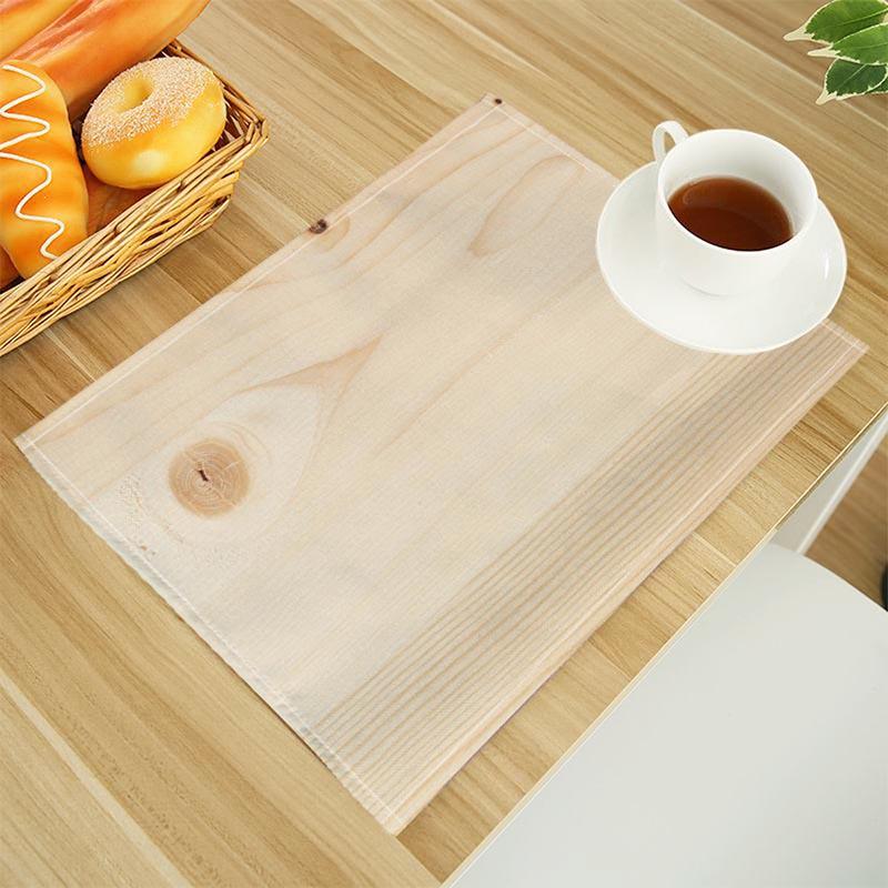 Wood Print Linen Dining Table Mats Alphabet Kitchen Placemat 30X40cm Coasters Pads Bowl Cup Mat