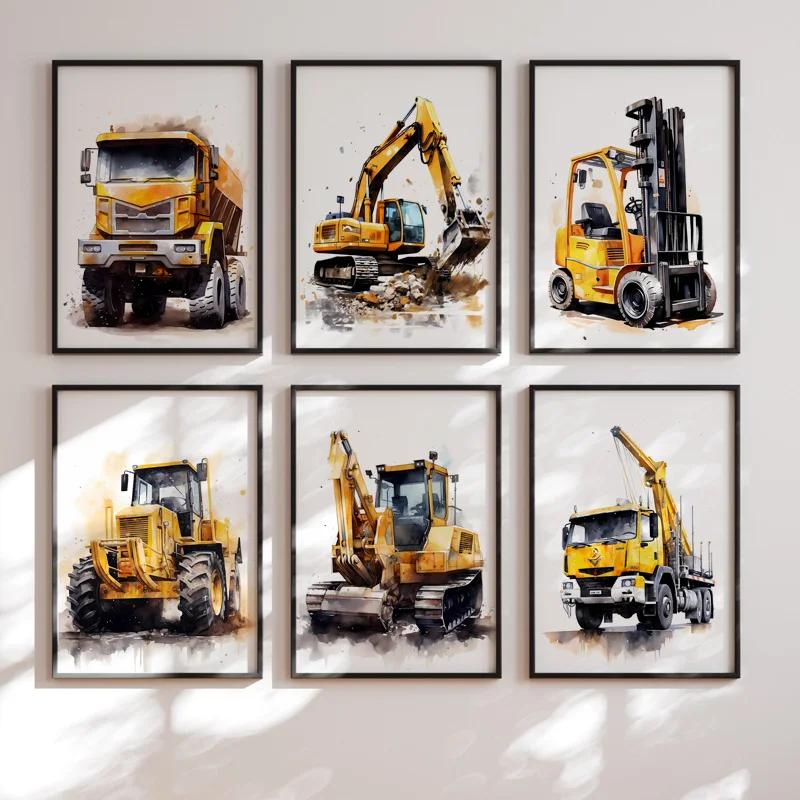 Construction Vehicle Truck Boys Nursery Wall Art Canvas Watercolor Painting Printable Picture Poster Baby Kids Playroom Decor