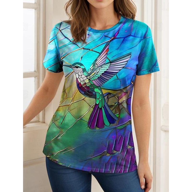 T-shirt d'été à manches courtes pour femme, motif colibri, mode, vêtements sexy pour filles, t-shirts imprimés Y2k, vêtements décontractés pour femmes