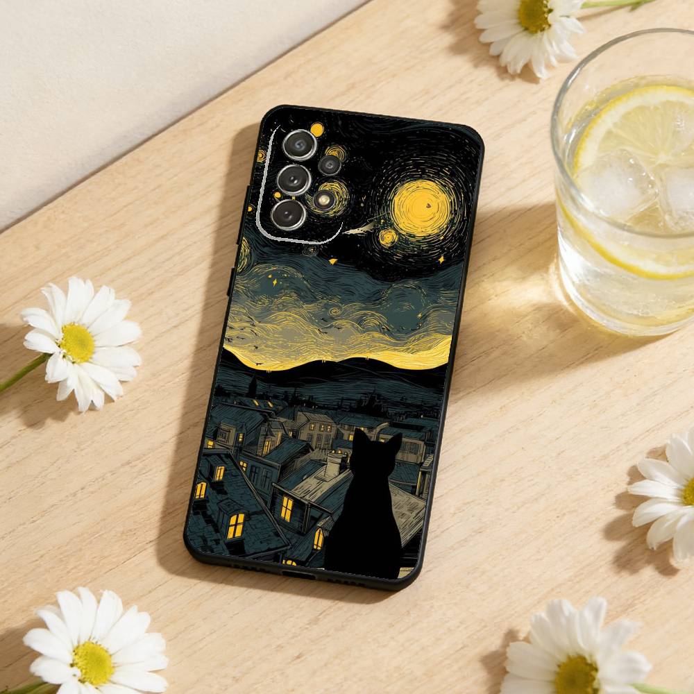 Art Oil Painting Cat Phone Case For Samsung S26,S25,S24,S21,S22,S23,S30,Ultra,S20,Plus,Soft Silicone Black Cover