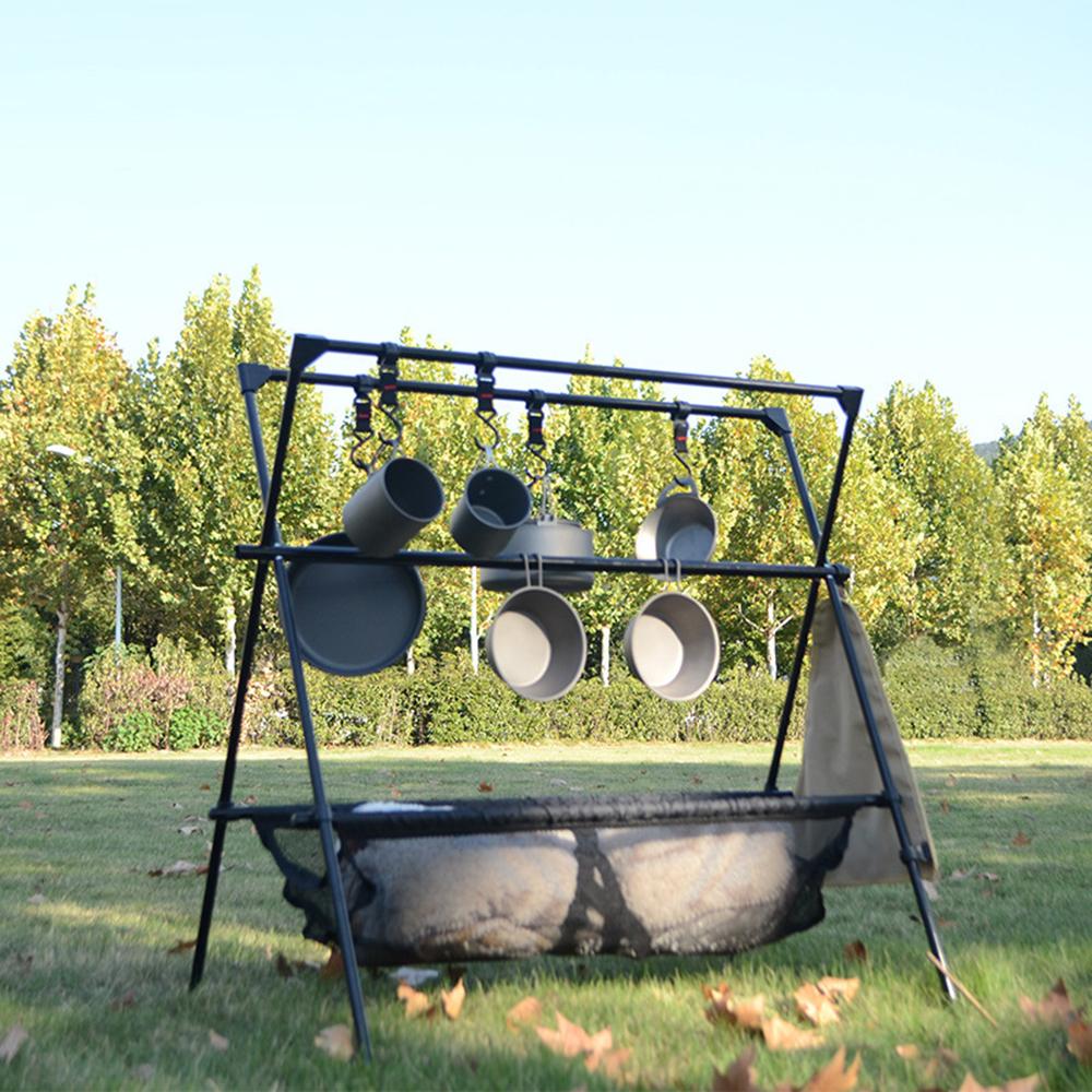 Lightweight Folding Camping Cookware Hanging Rack Shelf Portable Aluminum Alloy Outdoor BBQ Tool