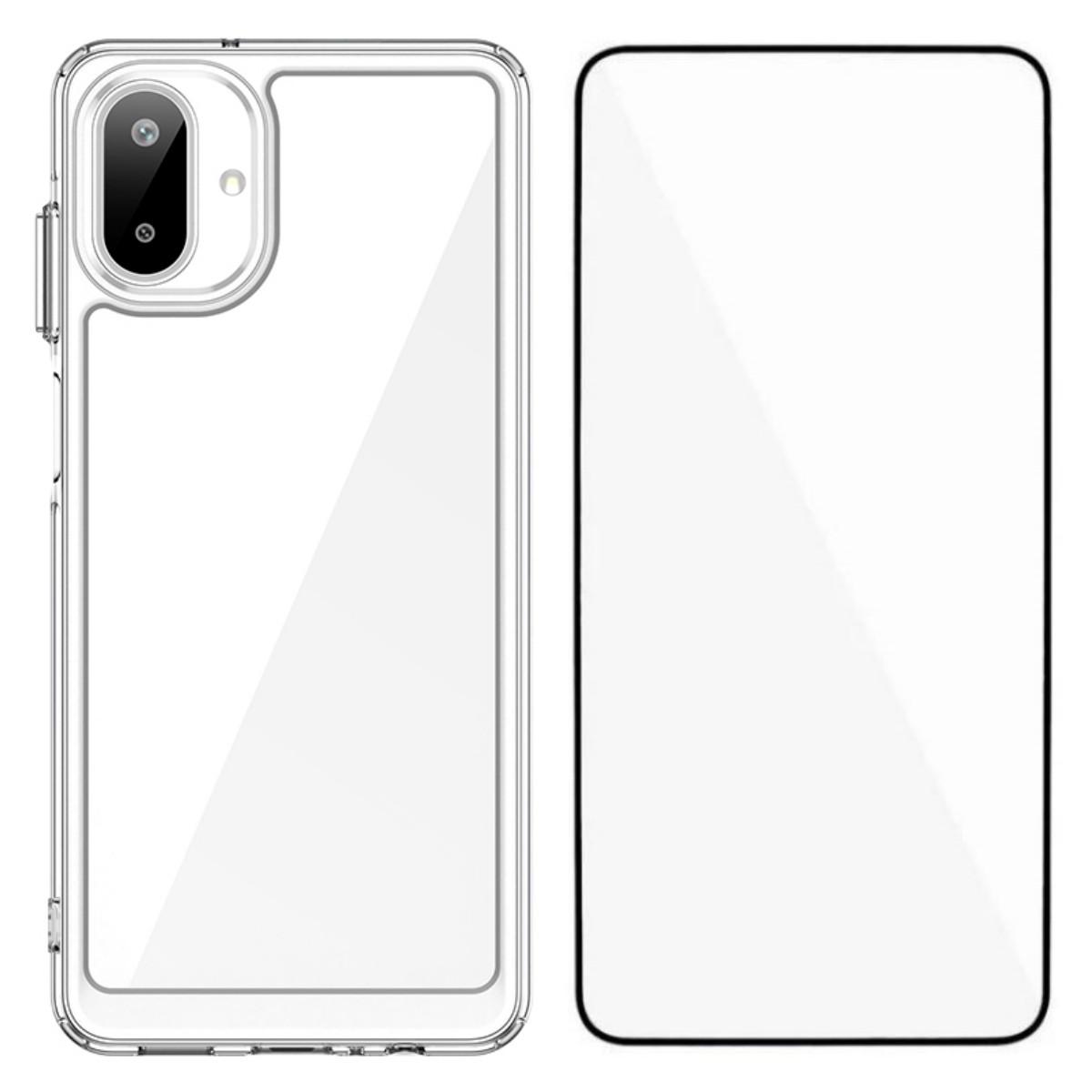 

Для Samsung Galaxy A07 4G Чехол WANLONFENG Серии MF ТПУ Акриловый Прозрачный Чехол для Телефона с Защитной Пленкой из Закаленного Стекла Transparent