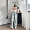 Women's Retro High-Waist Slim-Fit Jeans with Snowflake Embroidery & Rhinestones
