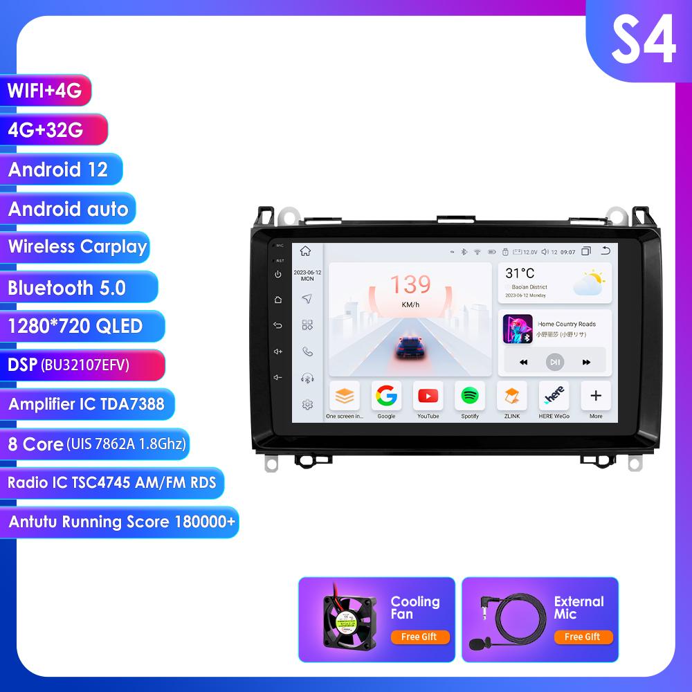 HIzpo 9" Android 13 Wireless Carplay for Mercedes Benz B200 W245 W639 W906 Sprinter Navi GPS 2 Din Car Radio Multimedia Player RDS DSP Bluetooth SWC