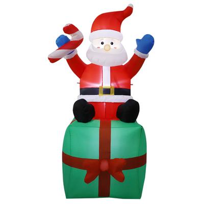 Inflatable Santa Sitting On Present Box Blow Up Santa with Present Bag Outdoor Decoration for Holiday Party