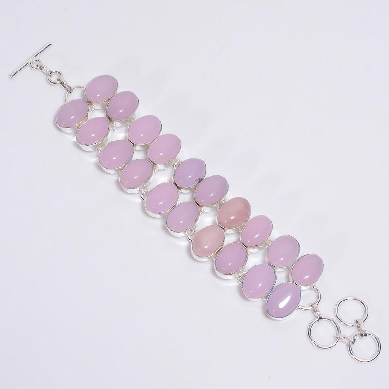 Outstanding Top Grade Qualite 100% Natural Rose Quartz Oval Shape Ethnic Style Handmade Jewelry 925 Steling Silver Bracelet 6-8" WSJ-4624