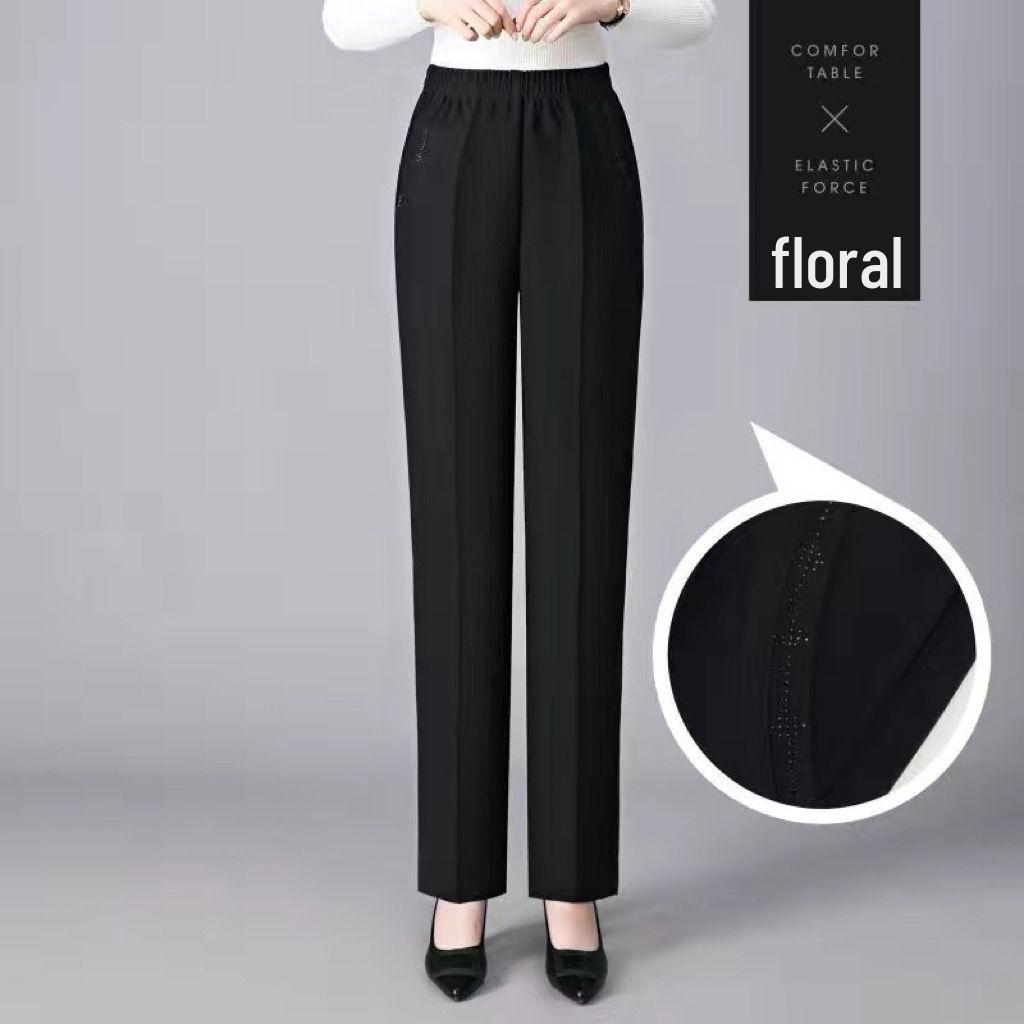 Fleece-Lined High-Waisted Straight-Leg Pants for Middle-Aged & Elderly Women - Ideal for Spring & Autumn