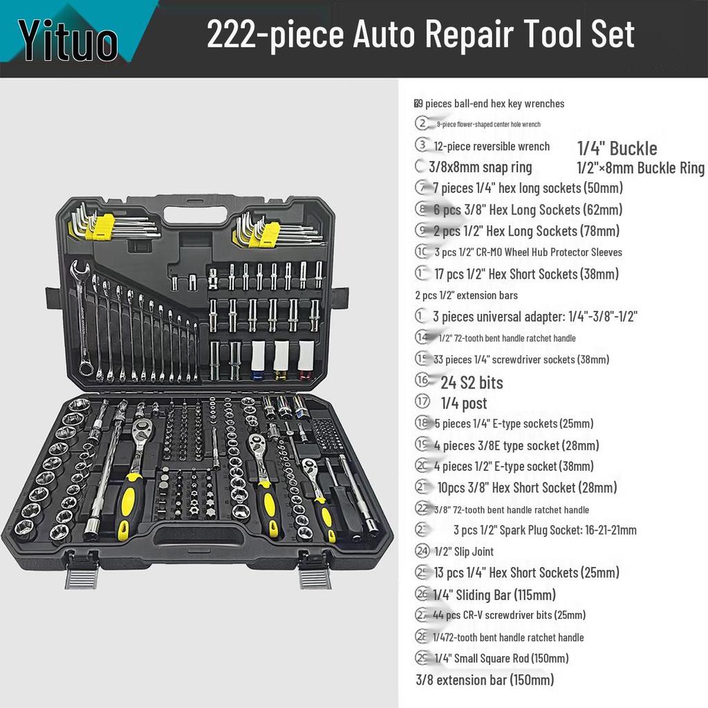 151-Piece Black Chrome Vanadium Steel Socket and Auto Repair Tool Set